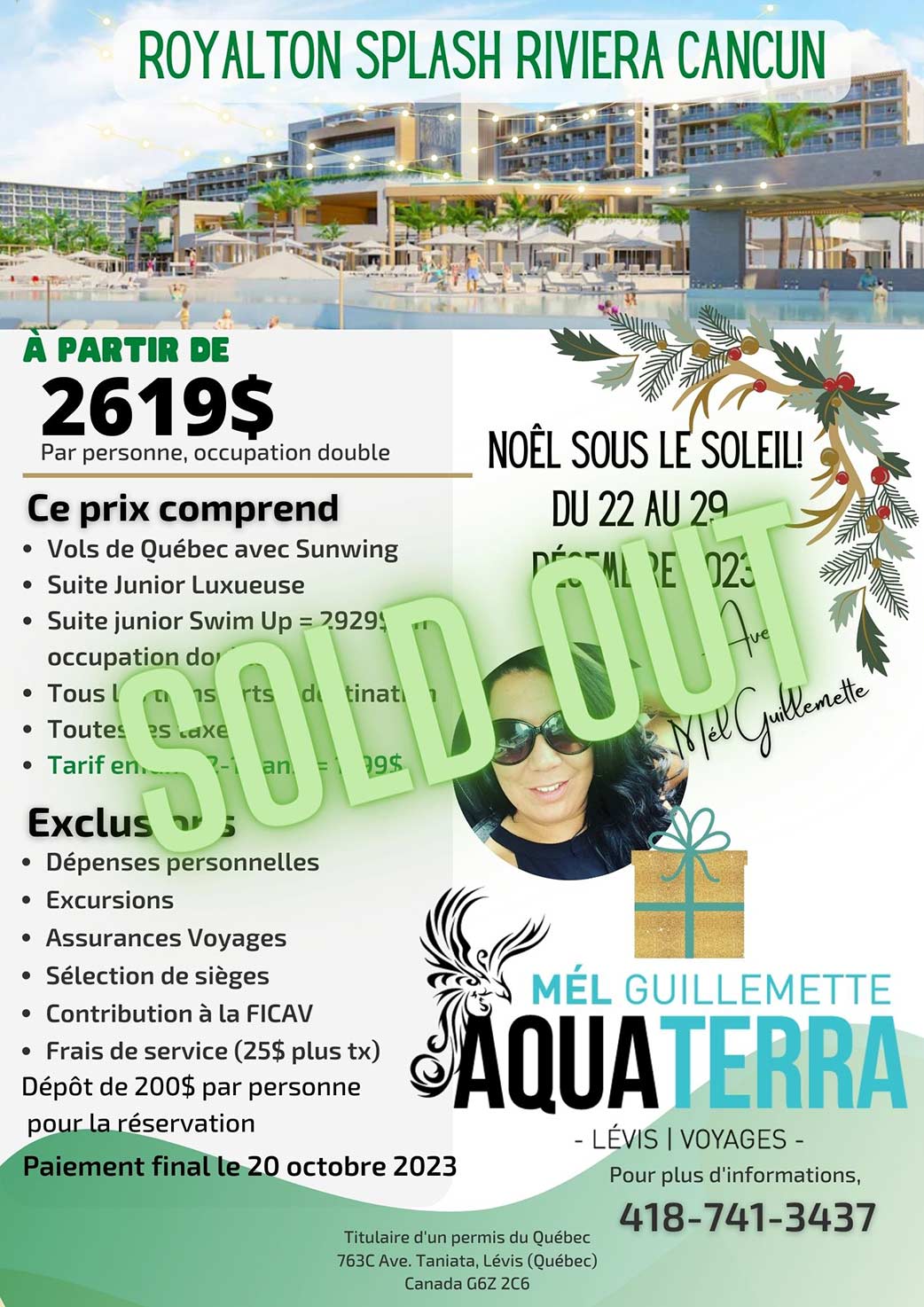 Voyage au Royalto Splash Riviera Cancun du 22 au 29 décembre 2023