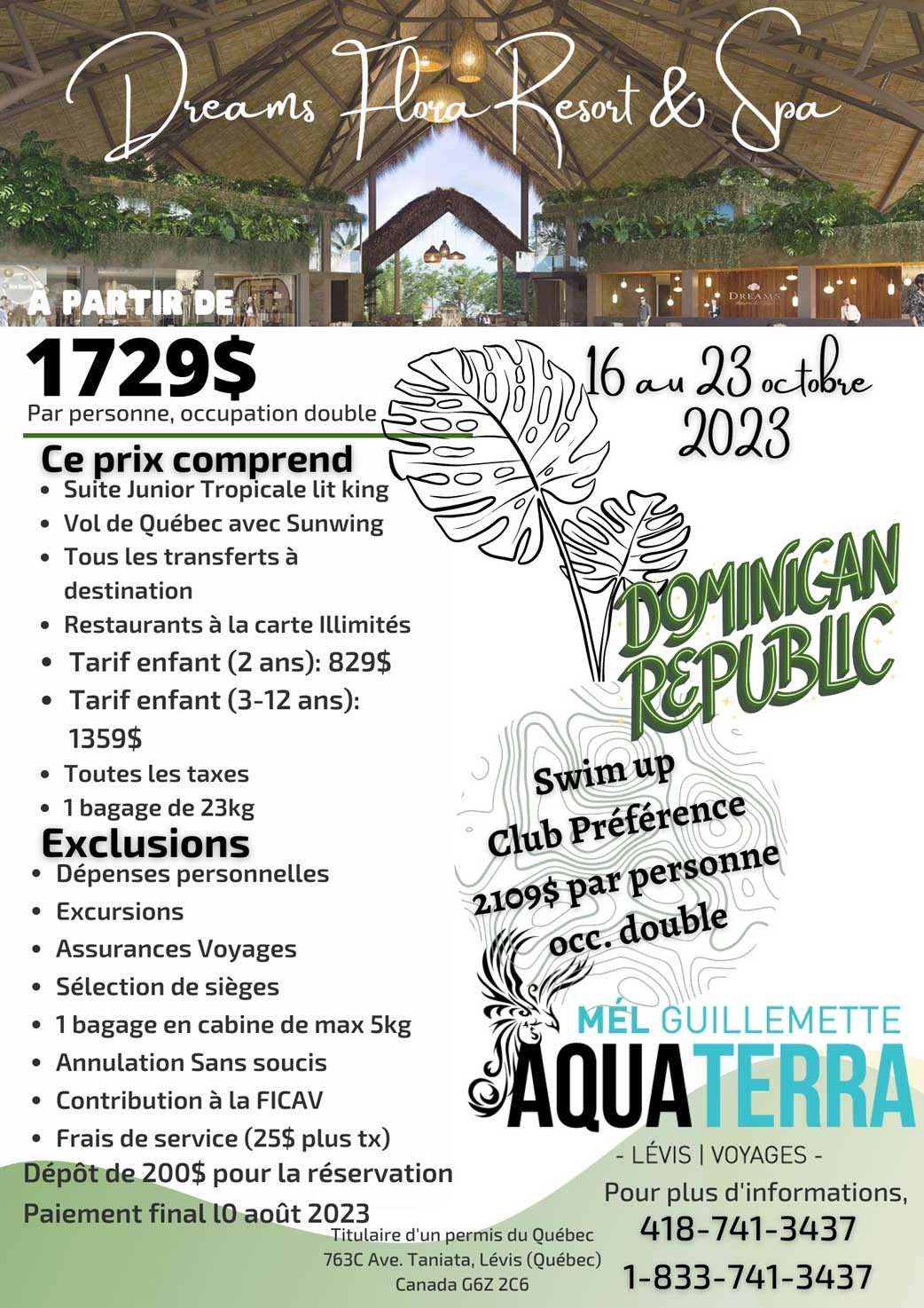 Voyage au Dreams Flora Resort du 16 au 23 octobre 2023