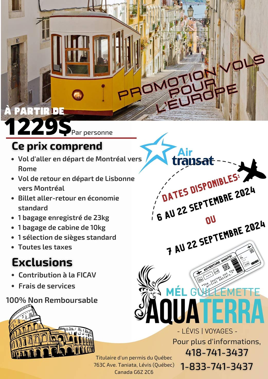 Voyage à Rome par Air Transat, du 6 au 22 septembre 2024