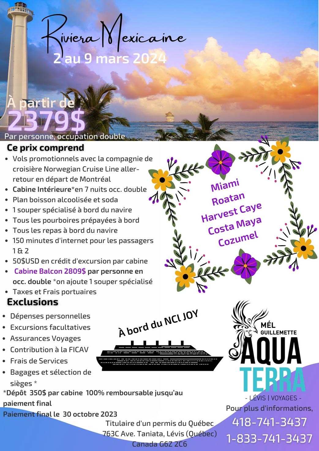 Croisière de la Riviera Mexicaine du 2 au 9 mars 2024