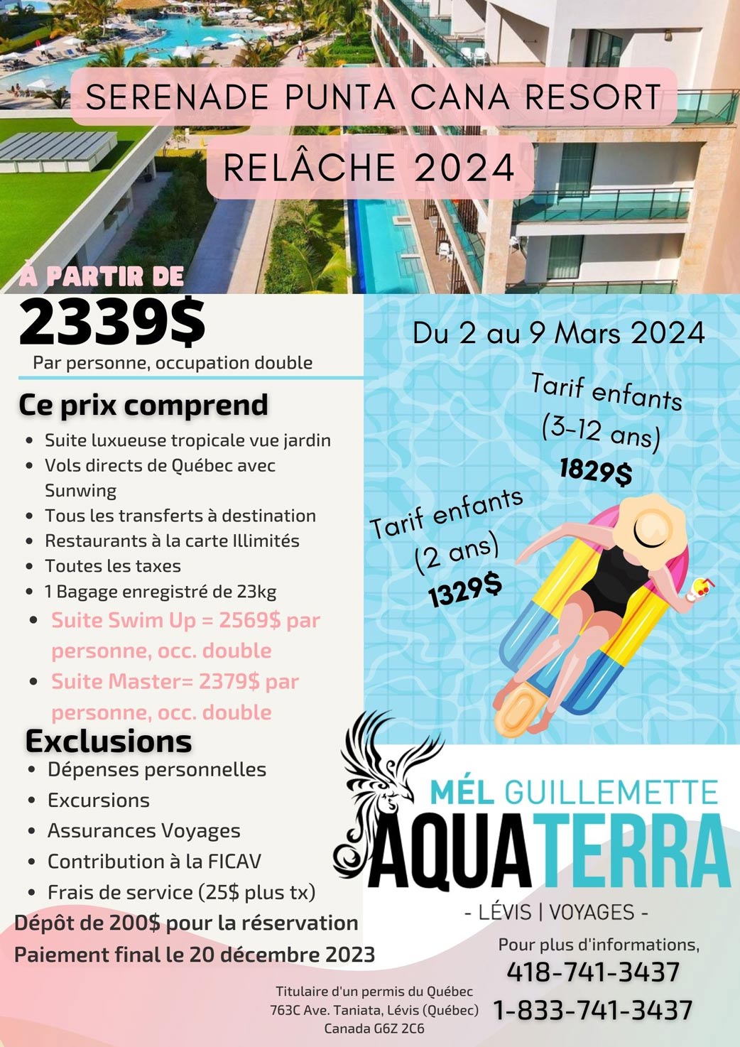 Voyage au Serenade Punta Cana Resort du 2 au 9 mars 2024
