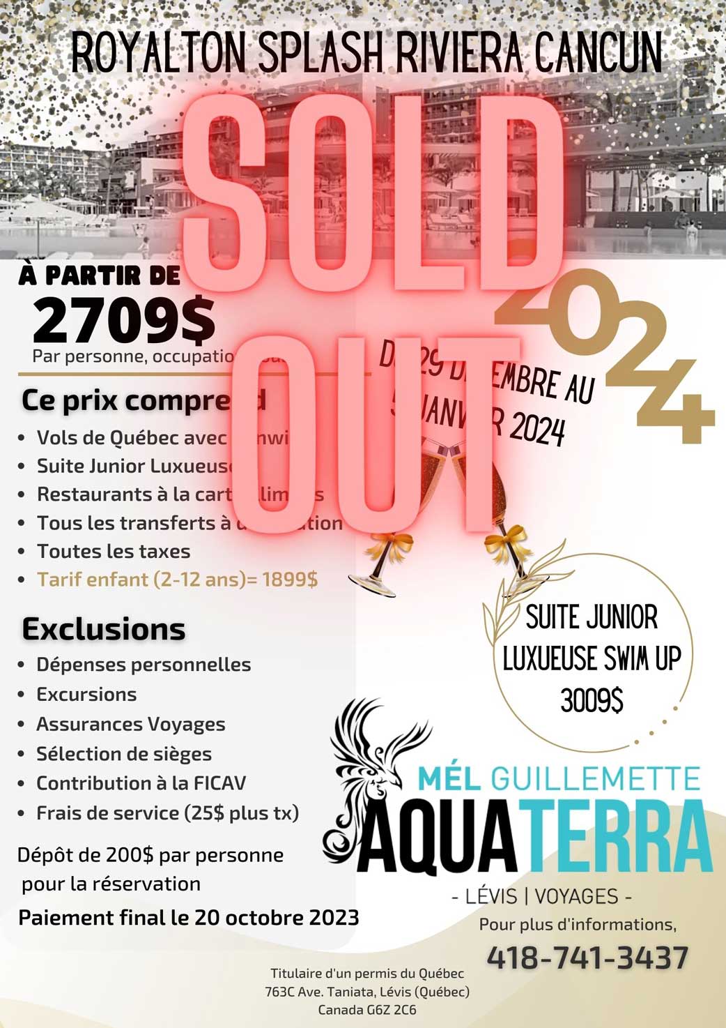 Voyage au Royalton Splash Riviera Cancun du 29 décembre au 5 janvier 2024 (Complet)