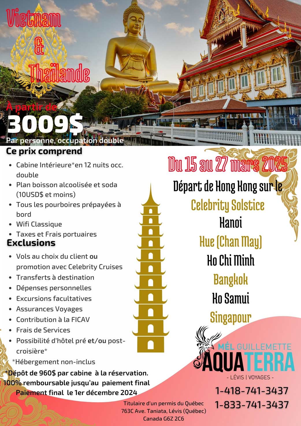 Croisère au Vietnam et Thailande sur le Celebrity Solstice, du 15 au 27 mars 2025