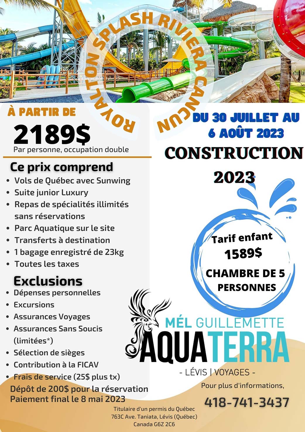 Voyage au Royalton Splash Riviera Cancun du 30 juillet au 6 août 2023