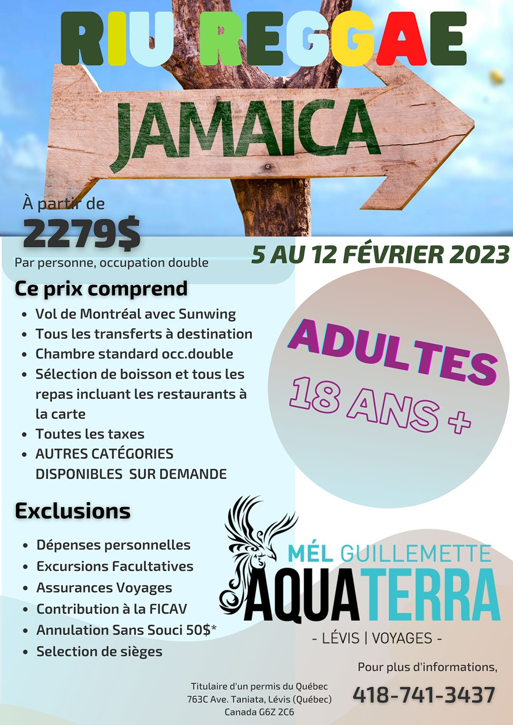 Voyages au Riu Reggae en Jamaîque du 5 au 12 février 2023