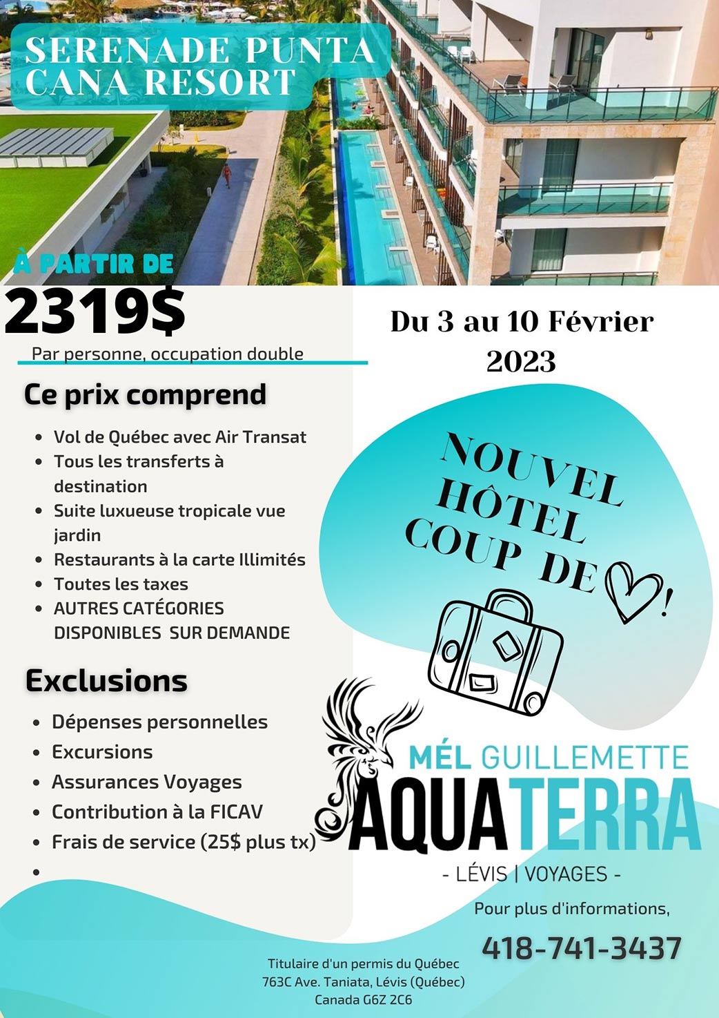 Voyage au Serenade Punta Cana Resort du 3 au 10 février 2023