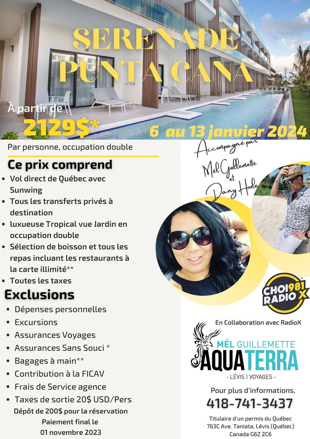 Voyage au Serenade Punta Cana Resort du 6 au 13 janvier 2024