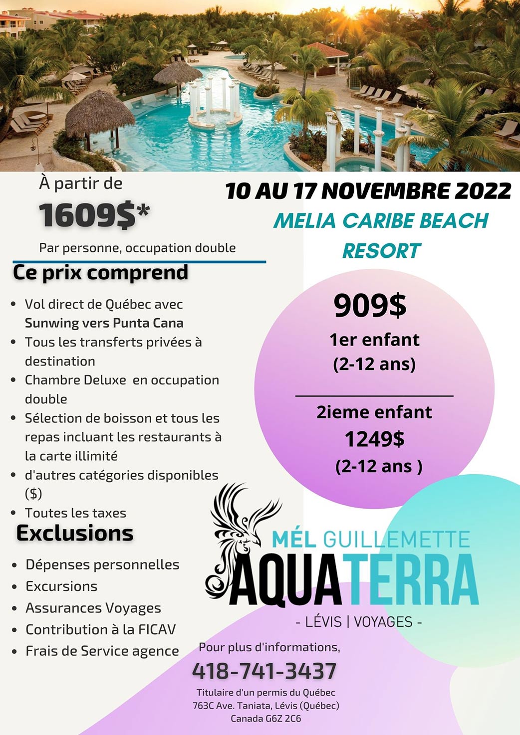 Voyage au Melia Caribe Beach Resort le 10 novembre 2022