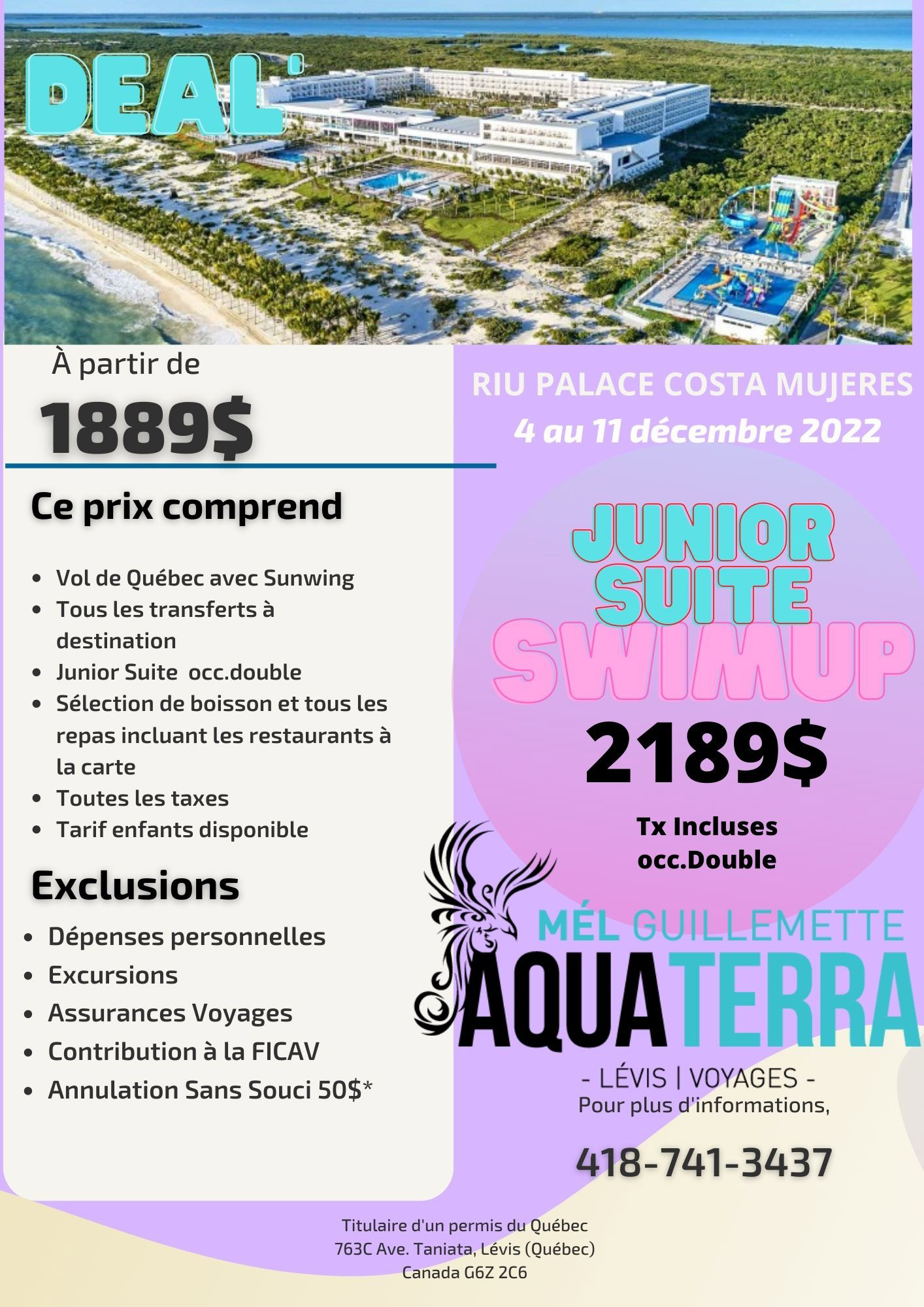 Voyage au Riu Palace Costa Mujeres du 4 au 11 décembre-2022